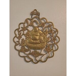 Vintage‎ Buddha Brass Wall Hanging 10" Patenia With Leaves